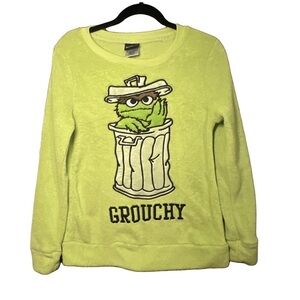 SESAME STREET Size S Oscar the Grouch Green Fleece Fuzzy Sleepwear Sweatshirt